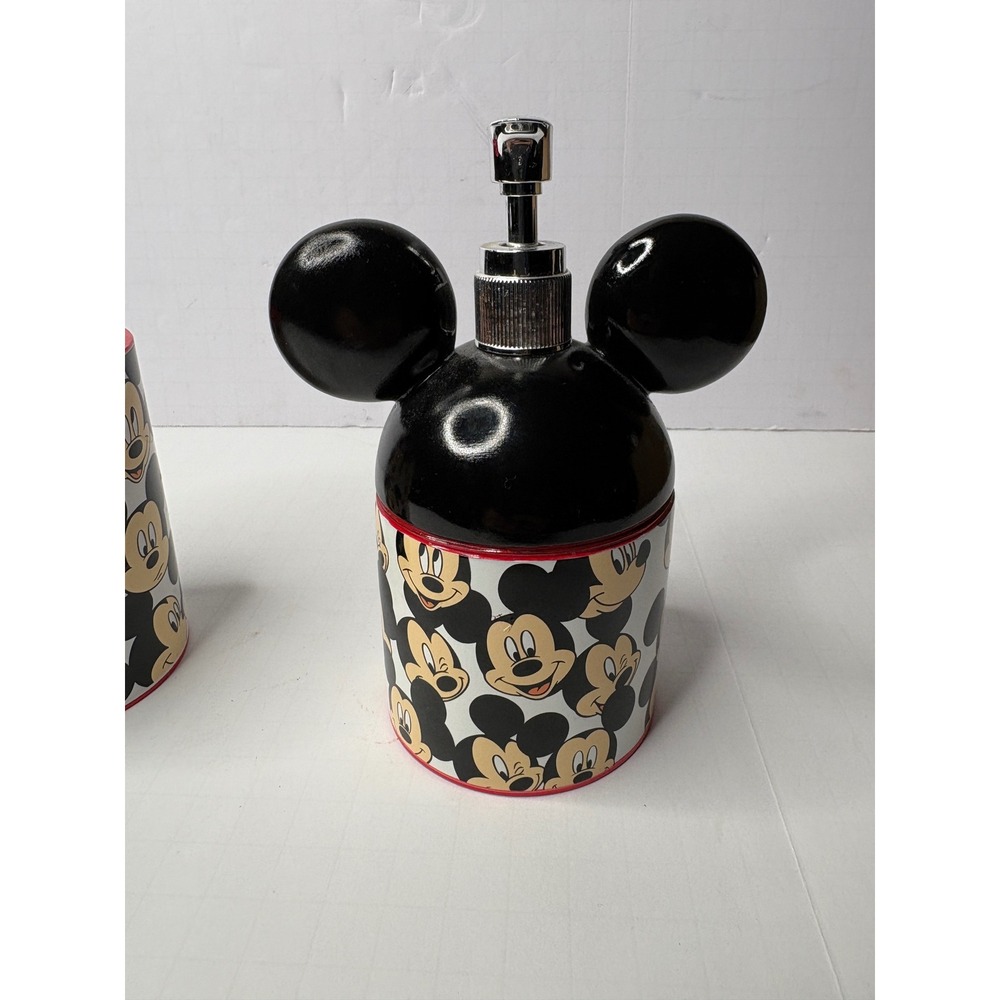 Disney Mickey Mouse Bathroom Set Soap Dispenser and Toothbrush Holder Red Black - Picture 4 of 6